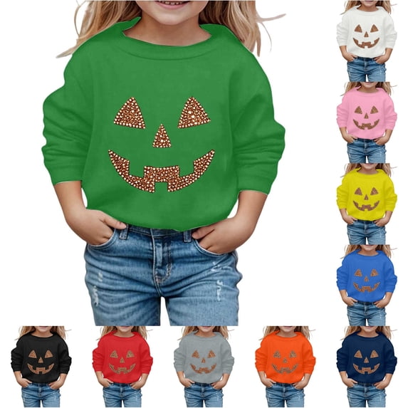 NordicNest Girls Halloween Print Long Sleeve Sweatshirt Pullover Lined Casual Top Camisole Girls Halloween