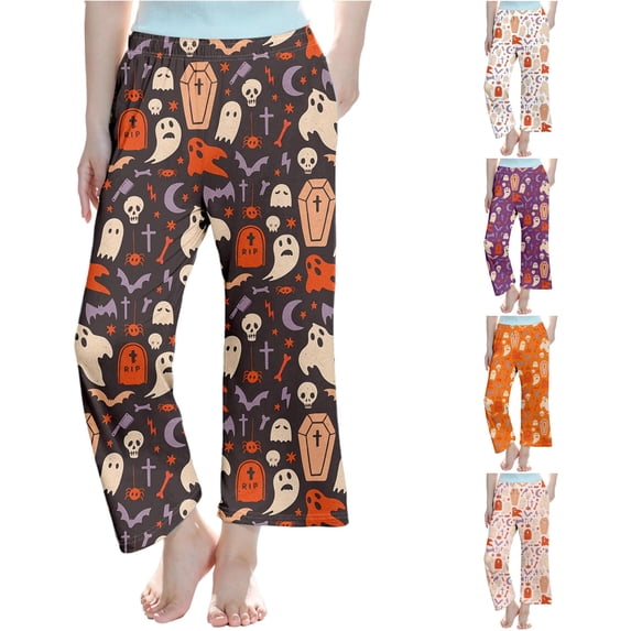 NordicNest Girls Halloween Print Pants Soft Pants Straight Leg Casual Long Pants For Toddler Kids Comfortable Everyday Wear Big Girl Knits
