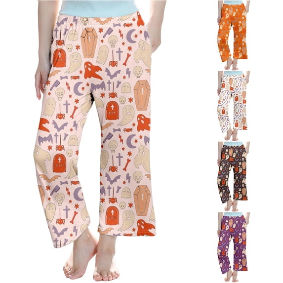 NordicNest Girls Halloween Print Pants Soft Pants Straight Leg Casual Long Pants For Toddler Kids Comfortable Everyday Wear Big Girl Knits