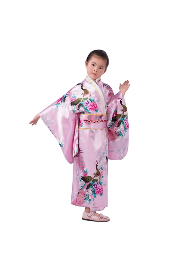 Girls Japanese Traditional Dress Kimono Robe for Kids Girls Yukata Kimono Anime Robe