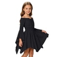 thumbnail image 1 of NordicNest Girls Renaissance Dress Off Shoulder Bell Sleeve Smocked Waist Ruffle Dress Boho Princess Costume for Kids Black,8-9 Years, 1 of 7