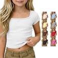 thumbnail image 1 of NordicNest Girls Ribbed Knit Crop Top Short Sleeve Tee Square Neck Raglan Basic Casual Shirt For Kids Toddler Youth Tween Clothes for Girls Back to School, 1 of 9