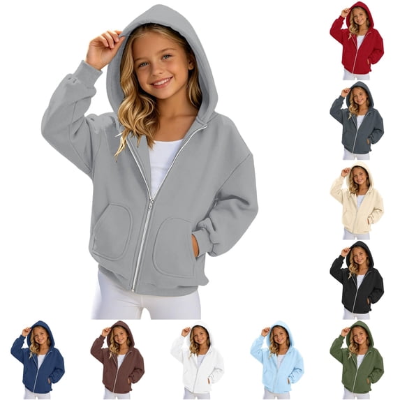 NordicNest Girls Zip Up Hooded Sweatshirt Solid Color Casual Hoodie Jacket For Kids Lightweight And Comfortable Daily Wear
