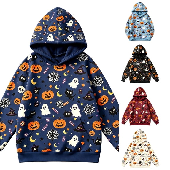 NordicNest Halloween Graphic Hoodie With Pocket For Boys Cozy Sweatshirt For Seasonal Wear And Everyday Comfort Thermal Underwear Kids Halloween