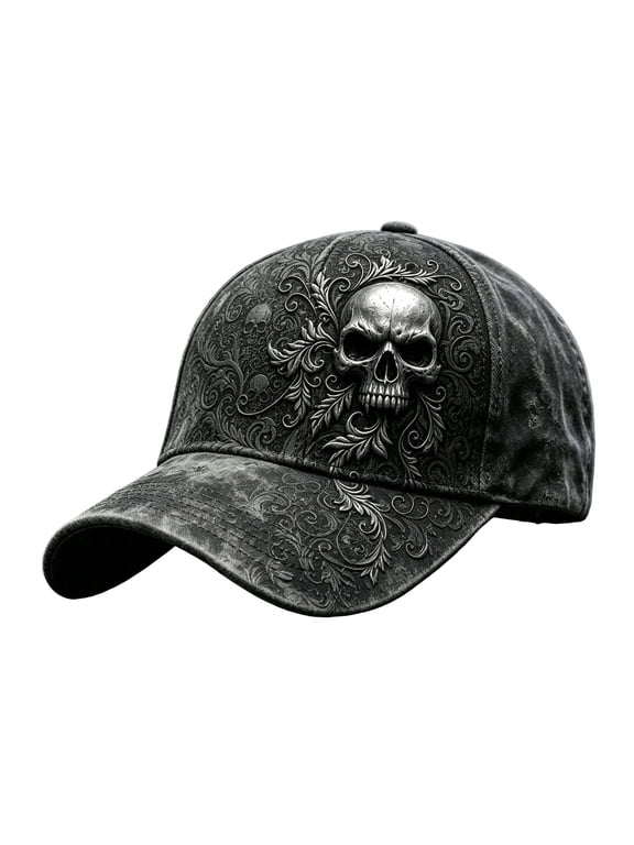 Halloween Vintage Distressed Baseball Cap Embroidery Printed Trucker Hat Edgy Washed Cotton Snapback for Motorcycle Rock Streetwear Black