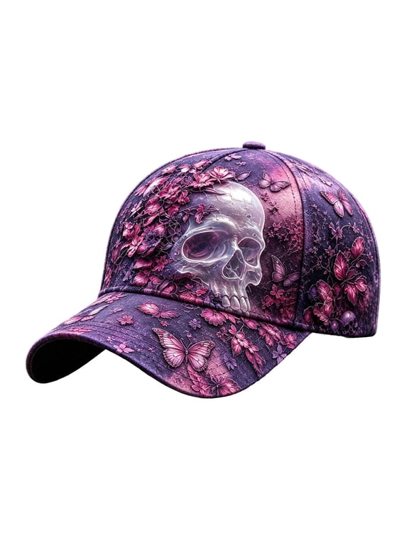 Halloween Vintage Distressed Baseball Cap Embroidery Printed Trucker Hat Edgy Washed Cotton Snapback for Motorcycle Rock Streetwear Purple