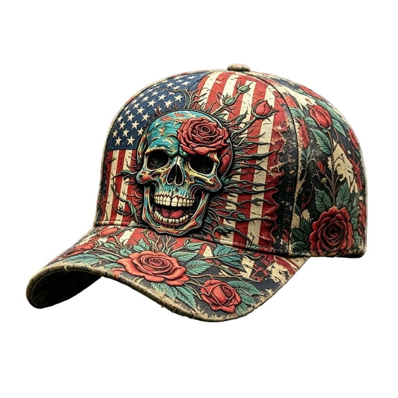NordicNest Halloween Vintage Distressed Baseball Cap Embroidery Printed Trucker Hat Edgy Washed Cotton Snapback for Motorcycle Rock Streetwear Red