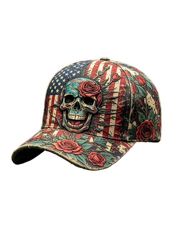 Halloween Vintage Distressed Baseball Cap Embroidery Printed Trucker Hat Edgy Washed Cotton Snapback for Motorcycle Rock Streetwear Red