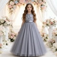 thumbnail image 1 of NordicNest Kids Elegant Long Sleeveless Dress Solid Color Girls Lace Formal Gown With Puffy Dress For Parties O-Neck Relaxed Fit Dresses, 1 of 3