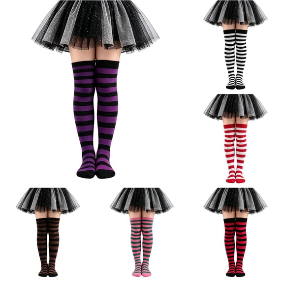 NordicNest Kids Over The Knee Striped Socks For Little Soft Ribbed Crew Socks For Kids 6 To 12 Cute Socks for Girls Halloween Costumes