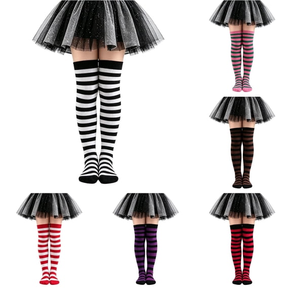 NordicNest Kids Over The Knee Striped Socks For Little Soft Ribbed Crew Socks For Kids 6 To 12 Cute Socks for Girls Halloween Costumes