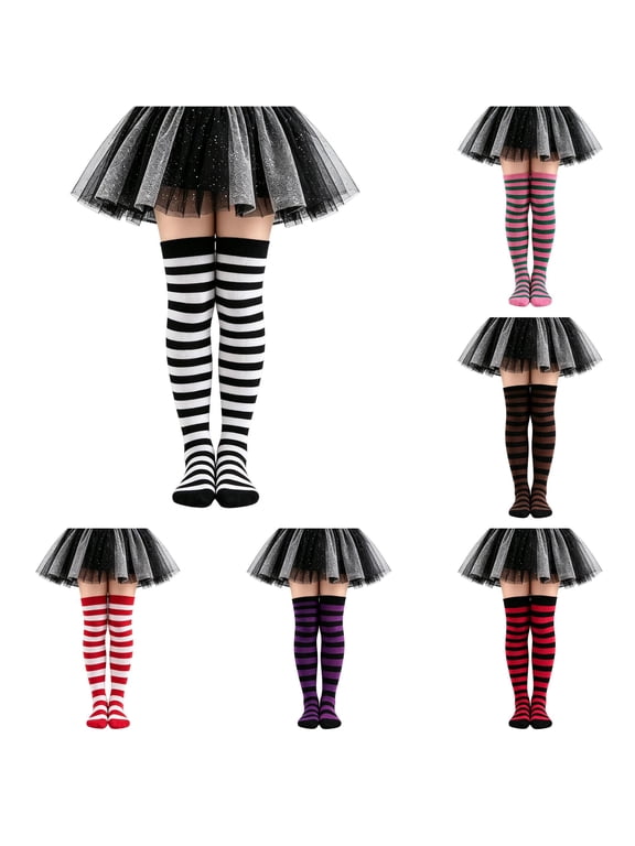 Kids Over The Knee Striped Socks For Little Soft Ribbed Crew Socks For Kids 6 To 12 Cute Socks for Girls Halloween Costumes