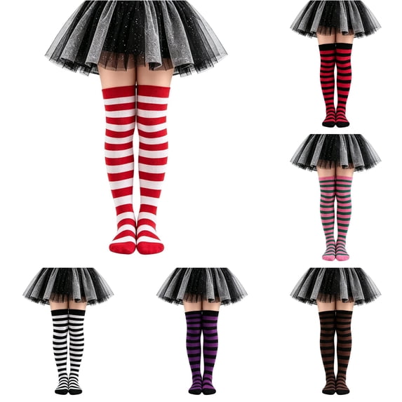 NordicNest Kids Over The Knee Striped Socks For Little Soft Ribbed Crew Socks For Kids 6 To 12 Cute Socks for Girls Halloween Costumes