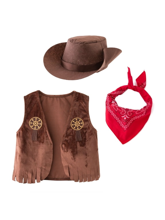 Kids Toddler Baby Boys Sleeveless Western CowBoys For Kids Children Vest Hat Scarf Pants 4pcs Set Party Fantasia Dress Up Clothes Stylish
