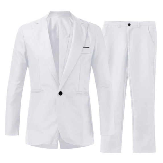 NordicNest Men 2 Piece Outfit Pieces Suit Elegant Solid One Button Slim Fit Single Party Suit Shirt Pants Tie Set Tracksuit