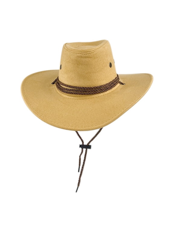 Men Retro Western Cowboy Hat Solid Color Adjustable Strap Outdoor Fashionable Lightweight Classic Shapeable Wide Brim Cattleman Caps Festival Party Jazz Bowler Hat