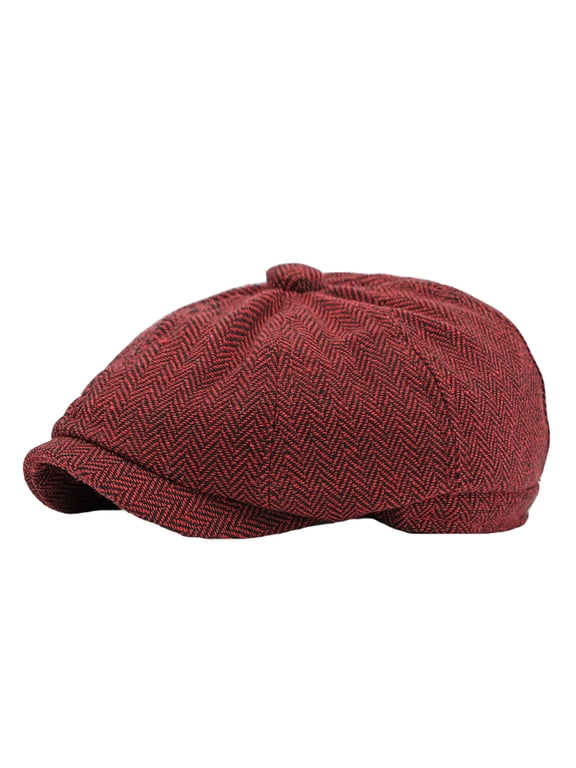 Men's Herringbone Tweed Newsboy Cap Classic Wool Blend Flat Cap Adjustable Vintage Hat