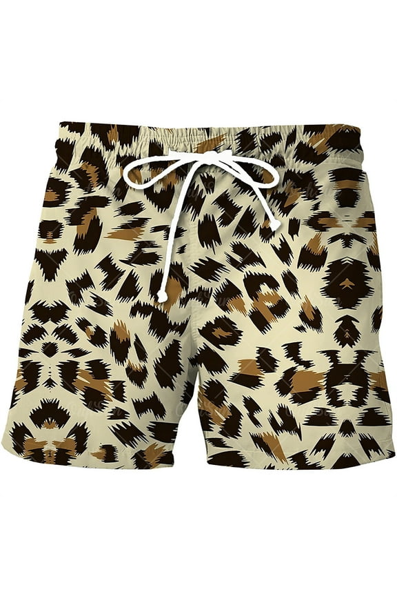 Men's Leopard Swim Trunks, Hawaiian Beach Shorts Cheetah Swimsuit Board Shorts Drawstring Waist Bathing Suit Yellow M