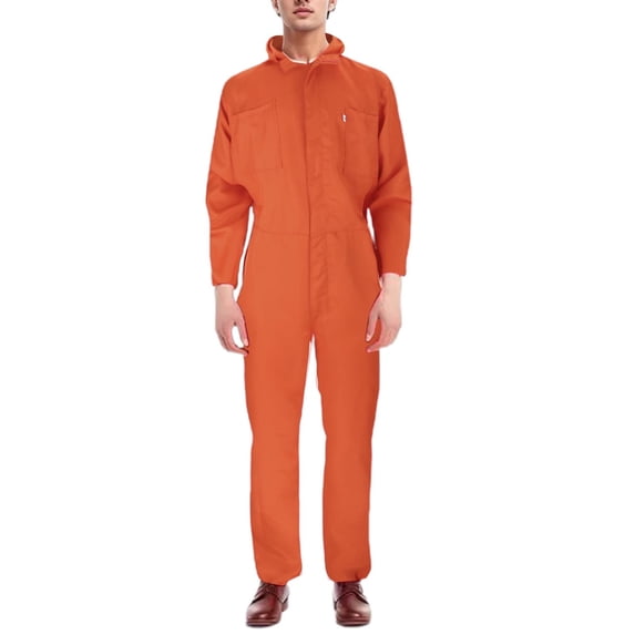 NordicNest Men's Long‑Sleeve Coverall Full‑Length Loose Work Jumpsuit with Chest Pockets Industrial Mechanic Labor Overalls Orange,XXL
