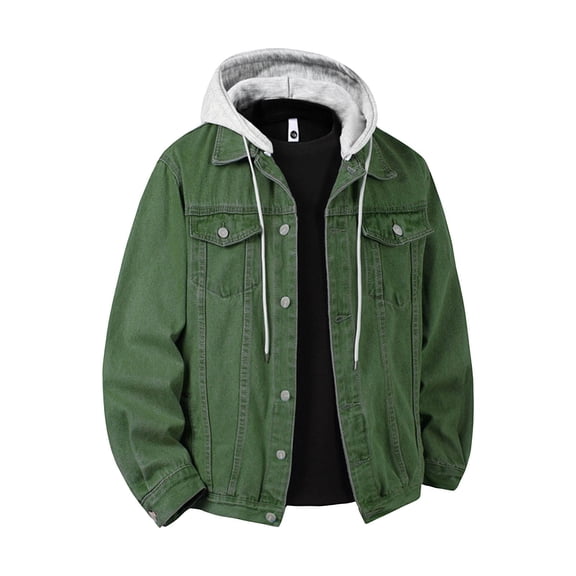 NordicNest Mens Big and Tall Denim Jackets Button Down Long Sleeve Hooded Jean Coats Casual Lightweight Fall Travel Outwear Jackets with Pockets,2XL,Army Green