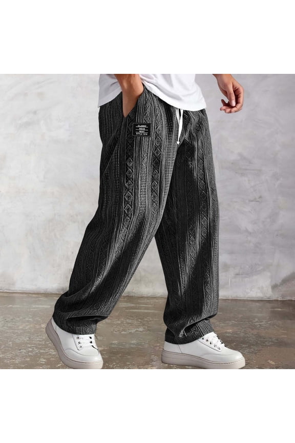 Mens Pants Casual Summer Beach Pants Cargo Pant Loose Fit with Side Pockets for Vacation Black L