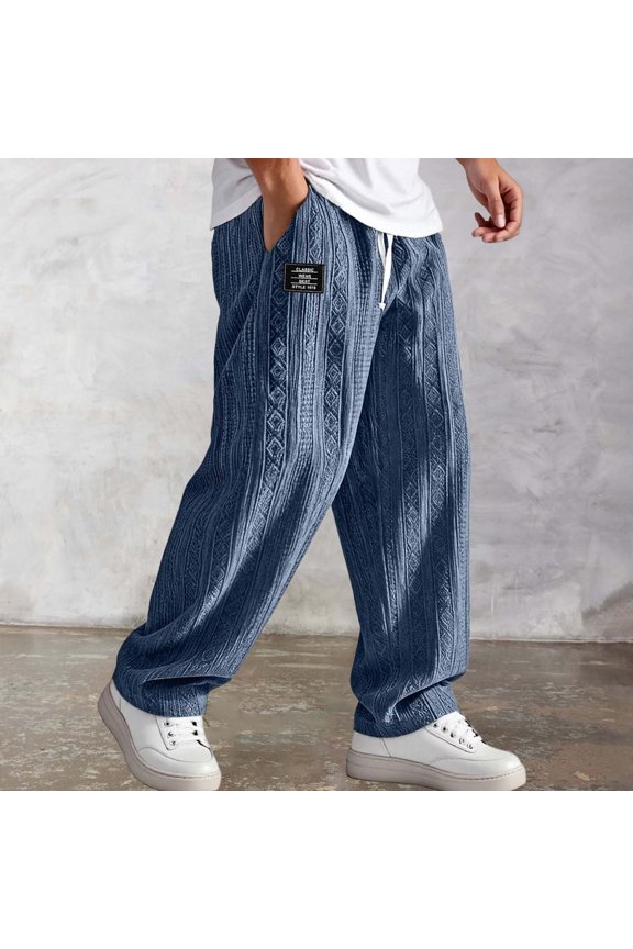 Mens Pants Casual Summer Beach Pants Cargo Pant Loose Fit with Side Pockets for Vacation Navy L