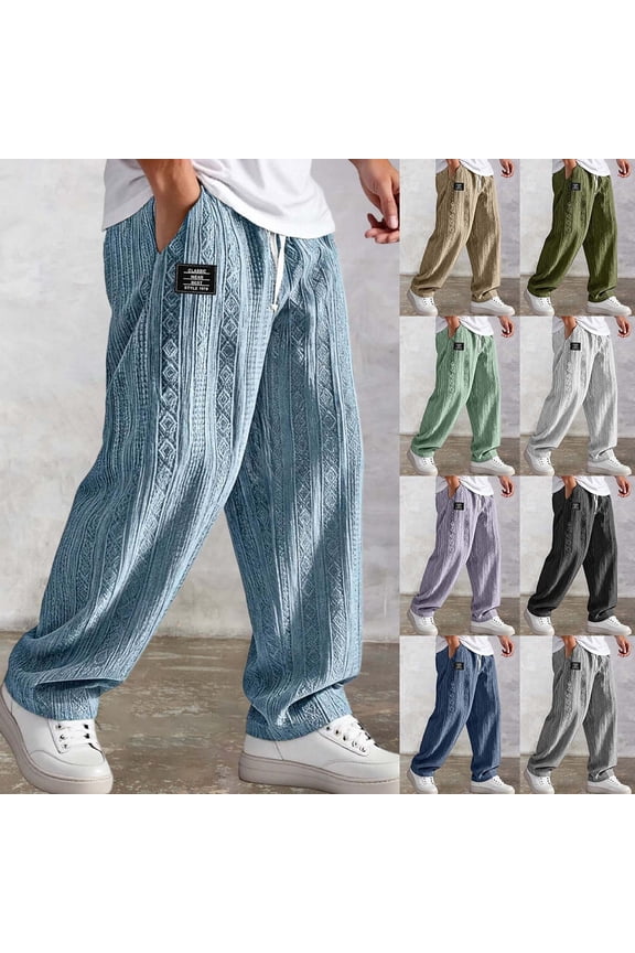 Mens Pants Casual Summer Beach Pants Cargo Pant Loose Fit with Side Pockets for Vacation Sky Blue S