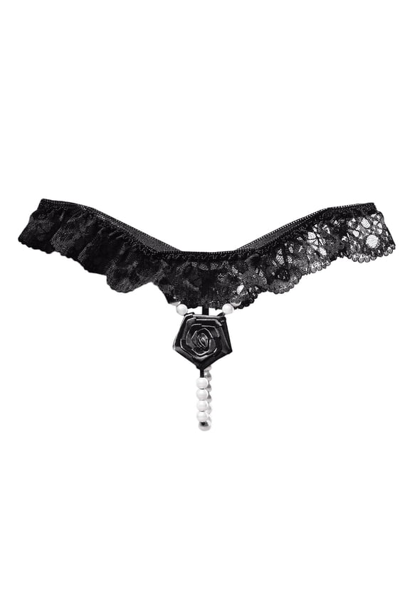 One‑Size Adjustable Lace‑Detail G‑String Thong, Super Stretchy Elegant Breathable Ladies Underwear for Women Daily Wear Black