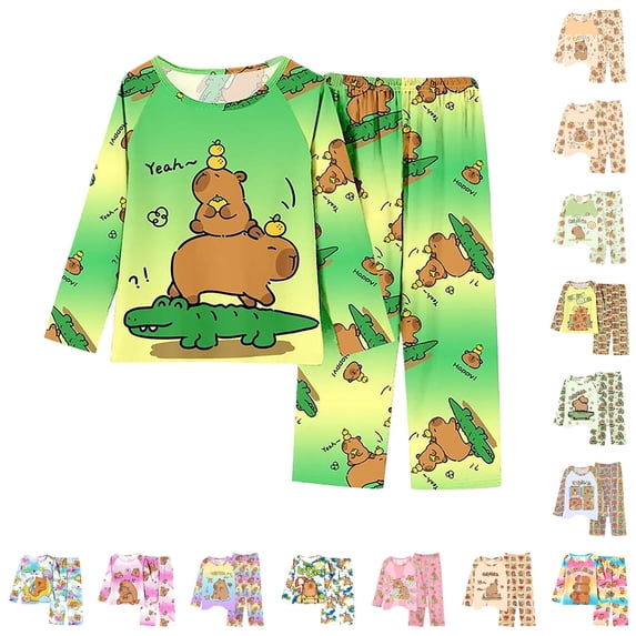 NordicNest Print Girls Long Sleeve Pajama Soft Loungewear For Kids Cute Animal Themed Sleepwear Two Piece Outfit For Girls Comfortable Nightwear For Children Outfit Girls