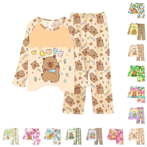 NordicNest Print Girls Long Sleeve Pajama Soft Loungewear For Kids Cute Animal Themed Sleepwear Two Piece Outfit For Girls Comfortable Nightwear For Children Outfit Girls