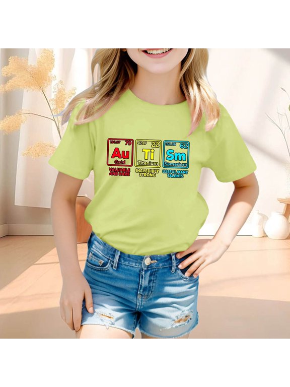 Printed T-Shirt, Casual Comfort Top for Boys & Girls (3-9 Y), Funny Letter Print Country Music Football Fans Tee Light Green 140