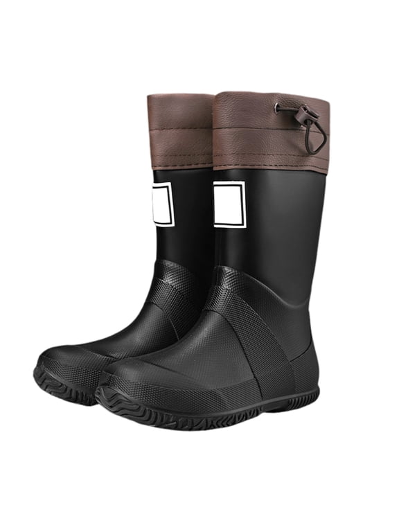 Rain Boots For Men Women Comfortable Mid High Calf Rubber Outdoor Hiking Camping Adventure Footwear Rain Shoes,Black,Big Kids_2.5