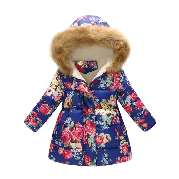 NordicNest Toddler Baby Girls Jacket Hooded Kids Winter Thick Warm Hooded Windproof Print Coat Outwear Jackets