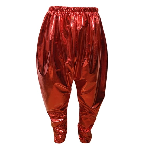 NordicNest Unisex Kids Metallic Harem Pants, Loose Fit Hop Street Dance Performance Trousers Red 120