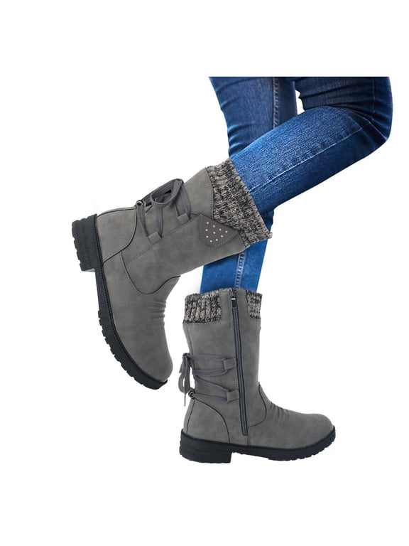 Waterproof Insulated Womens Snow Boots Lace Up or On Winter Boots for Women Medium Wide Width,Z11-Grey,6-6.5