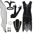 thumbnail image 1 of NordicNest Women Retro Flapper Dress Vintage Lace Fringed Dress With 20s Accessories Set for Them Party, 1 of 3