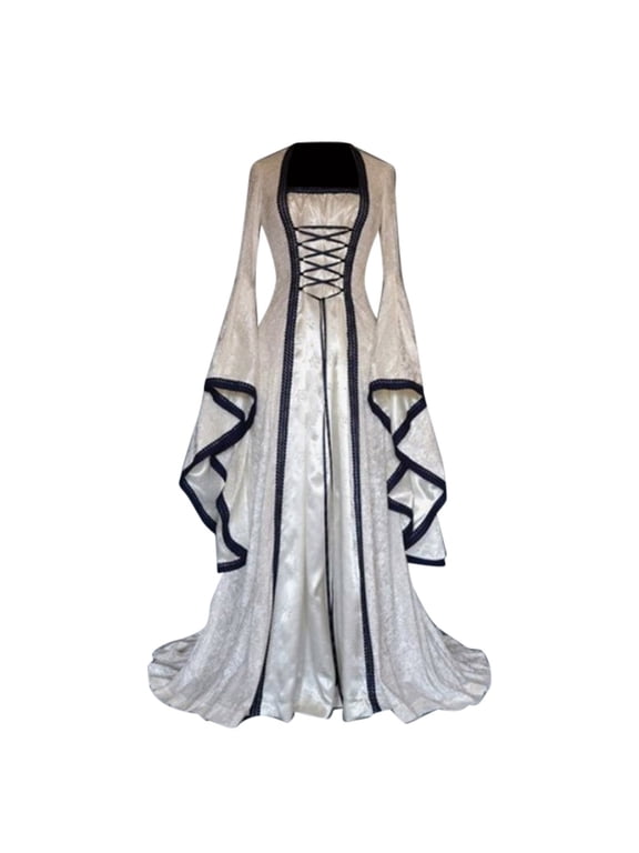 Women's Halloween Renaissance Dress Women with Hood Gothic Gown Dresses Ball Gown Vintage Victorian Party Dresses Halloween,XXXXL,Z11-White