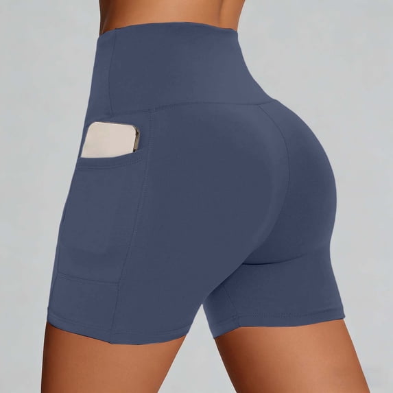 NordicNest Women's High Waisted Yoga Shorts with Side Pockets, -Lifting Workout Shorts, Quick-Dry Running Fitness Pants for Summer & Autumn #001 Blue XS