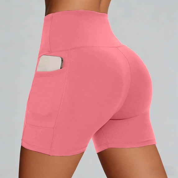 NordicNest Women's High Waisted Yoga Shorts with Side Pockets, -Lifting Workout Shorts, Quick-Dry Running Fitness Pants for Summer & Autumn #002 Pink L