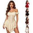 thumbnail image 1 of NordicNest Women's Off Shoulder Corset Dress Ruffle Hem Lace Up Mini Dress Gothic Outfits for Halloween, 1 of 7