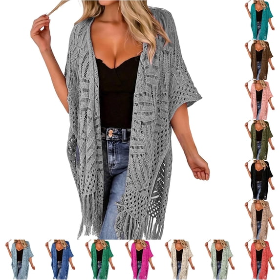 NordicNest Women's Open Front Knit Cover Up – Lightweight Beach Cover Ups for Women, Tassel Fringe Swimwear Sarong