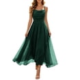 thumbnail image 1 of NordicNest Women's Spaghetti Strap Tulle Midi Dress Cowl Neck Ruched Bodice with Asymmetrical Flowy Skirt Elegant Party Wedding Guest Gown Dark Green,XL, 1 of 5