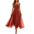 thumbnail image 1 of NordicNest Women's Spaghetti Strap Tulle Midi Dress Cowl Neck Ruched Bodice with Asymmetrical Flowy Skirt Elegant Party Wedding Guest Gown Orange,L, 1 of 5
