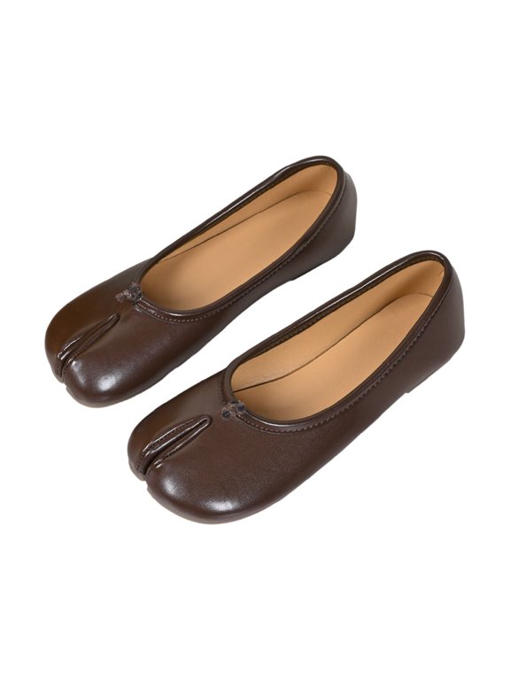 Women's Tabi Shoes Flats Split Toe Janpanese Ballet Flats Cute Black Bowknot Ballerina Shoes,Brown,6