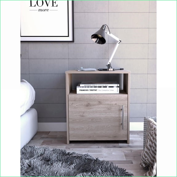 Nordico Light Gray Nightstand with Door & Shelf Easy Assembly