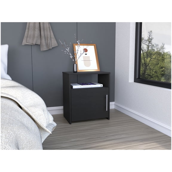 Nordico Nightstand, End Table, Side Table with Cabinet - Black, 23" Height Black + Particle Board + Particle Board