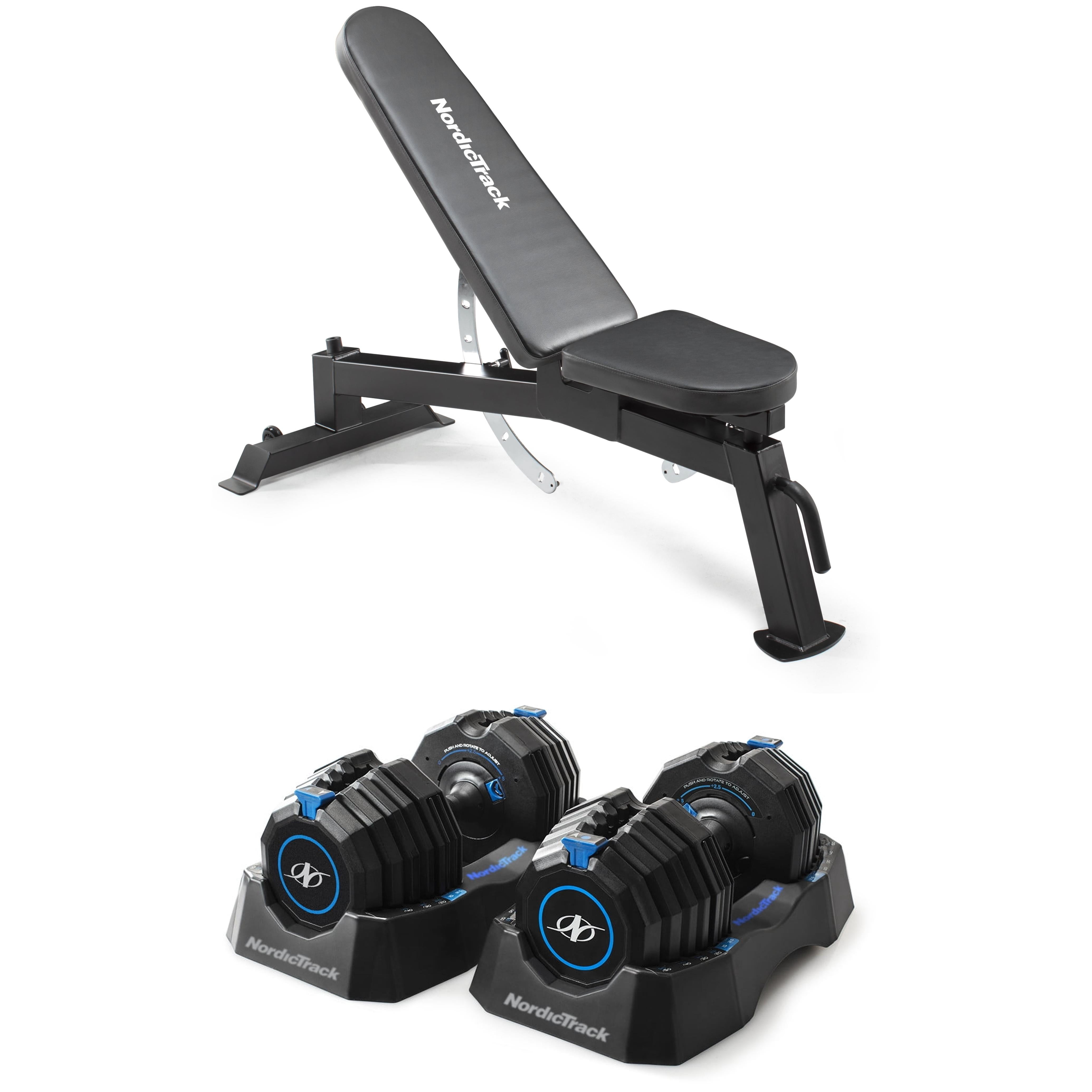 Nordictrack Select-a-Weight 55 Lb. Adjustable Dumbbell Set, Adjusts from 10-55 Lbs, Pair and Nordictrack Adjustable Weight Bench