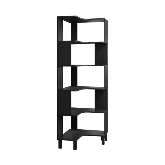 Nordik 71.5" Extra Tall Corner Bookshelf with Storage, Bookcase for Living Room, Black