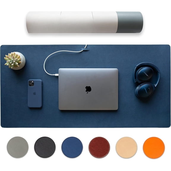 Nordik Leather Desk Mat - Whiskey Brown - Cable Organizer - Premium Mouse Mat & Desk Pad Protector - 35 X 17 Inch - Felt Vegan Leather - Large Office Mouse Pad & Blotter