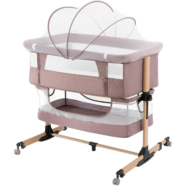 Nordmiex Baby Bassinet 3 in 1 Adjustable Bedside Sleeper Bed for Infant Baby with Breathable Net Khaki